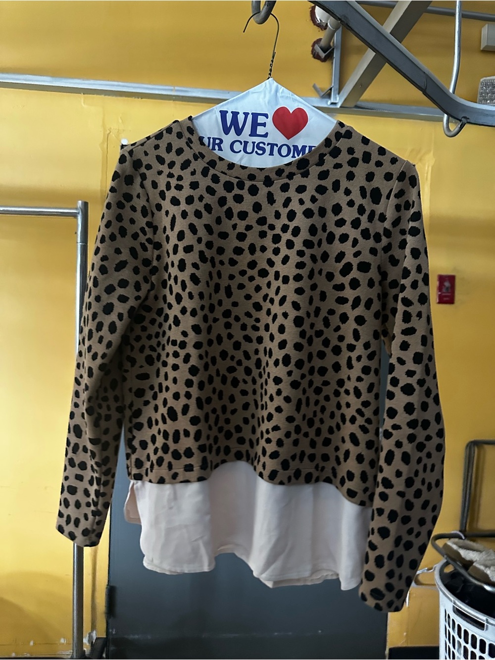 Ann Taylor Camel and Black Leopard-Print Layered Sweater